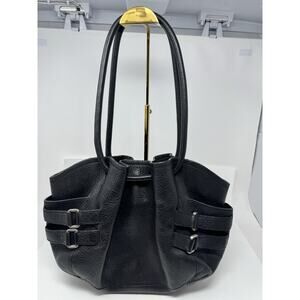 Large Black Pebbled Leather Cole Haan 2 Handle Satchel Shoulder Bag Handbag